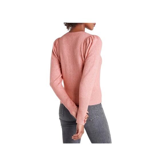NEW EXPRESS $98 M PINK JEWEL EMBELLISHED BUTTON PUFF SLEEVE SWEATER COQUETTE Y2K - Picture 3 of 12